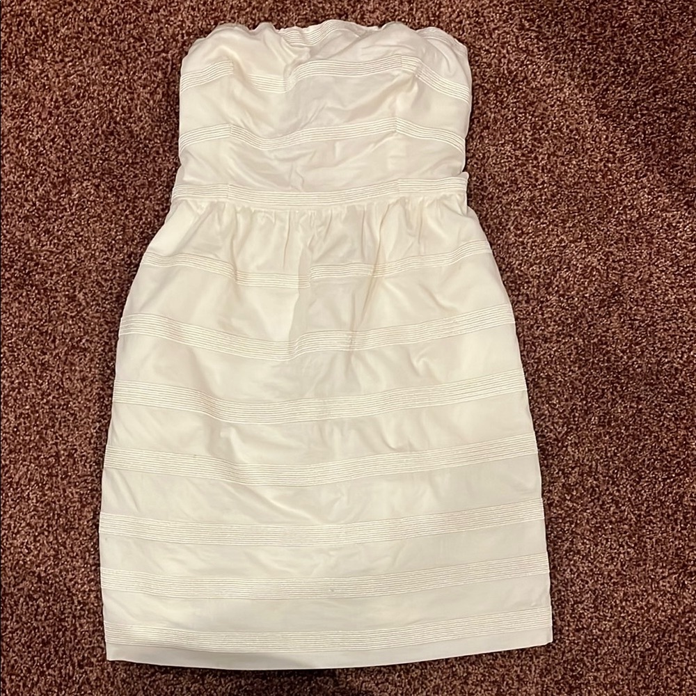 Cream Strapless Pleated A-Line Dress